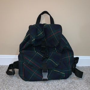 Vintage Plaid Drawstring buckle back bag